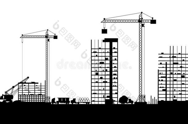 建筑和起重机的施工现场