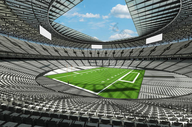 三维渲染一个圆形足球场与白色座位为十万人与<strong>VIP</strong>盒