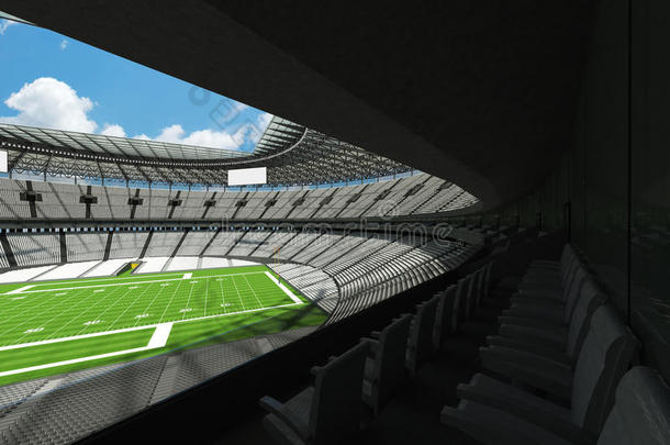 三维渲染一个圆形足球场与白色座位为十万人与VIP盒