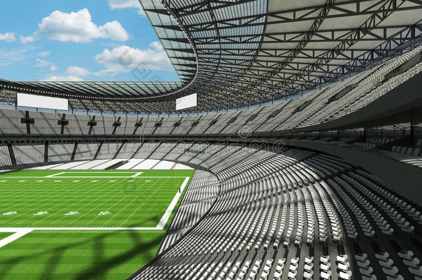 三维渲染一个圆形足球场与白色座位为十万球迷