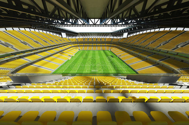 大容量开放式屋顶黄色座位足球场的三维渲染