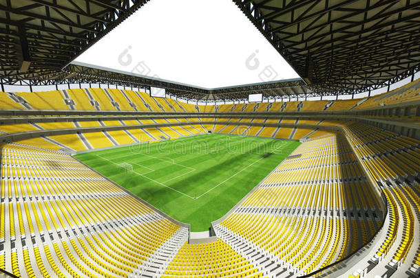 大容量开放式屋顶黄色座位足球场的三维渲染