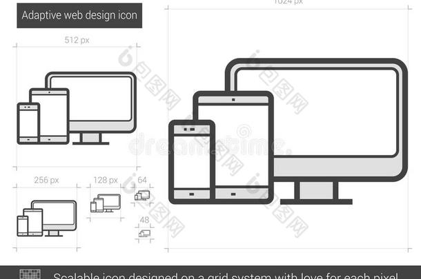 自<strong>适应</strong>网页设计线图标。
