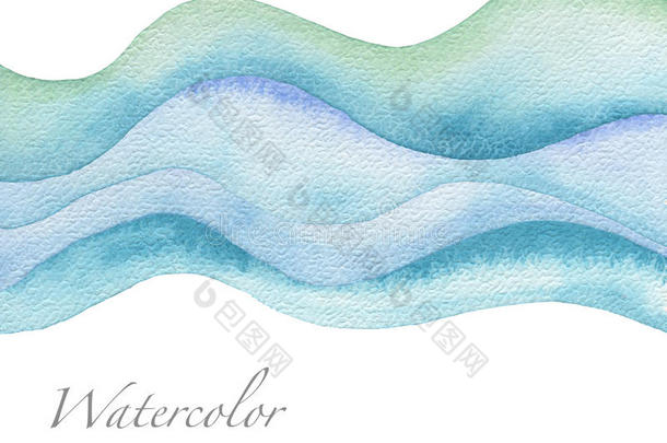 抽象波浪水彩画背景。 纸的纹理。