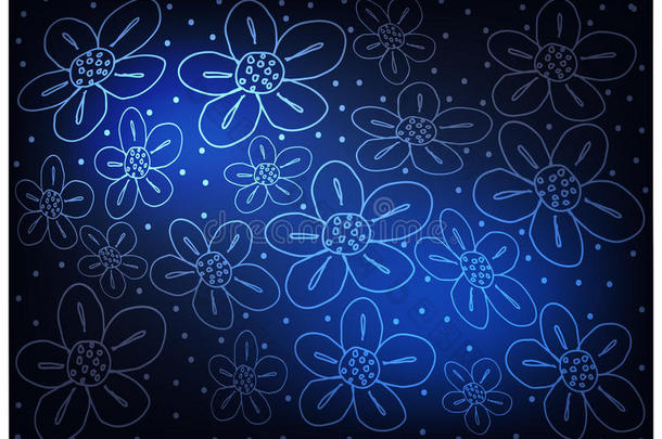 蓝色<strong>复古壁纸</strong>与花卉图案背景