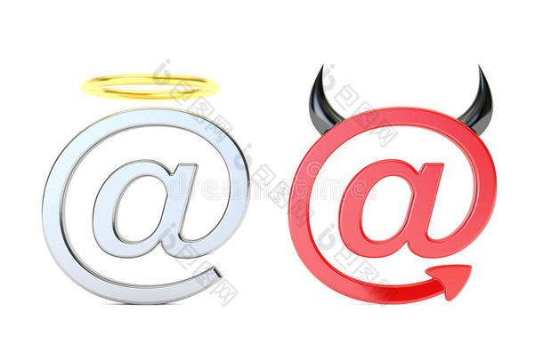 在符号天使和恶魔，邮件概念。 三维渲染