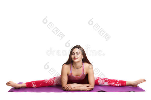 运动健身妇女与标志板空白健康运动隔离白色背景黑色衣服瑜伽姿势