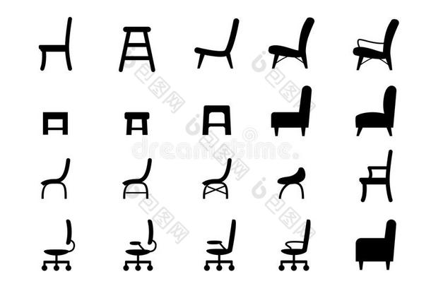 椅子图标和符号在剪影风格，矢量