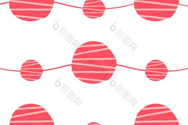 抽象无缝矢量模式。 红色粉红色和白色波浪与手绘圆圈背景