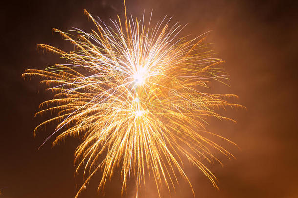 夜空中五颜六色的烟花。 新年快乐庆典的背景