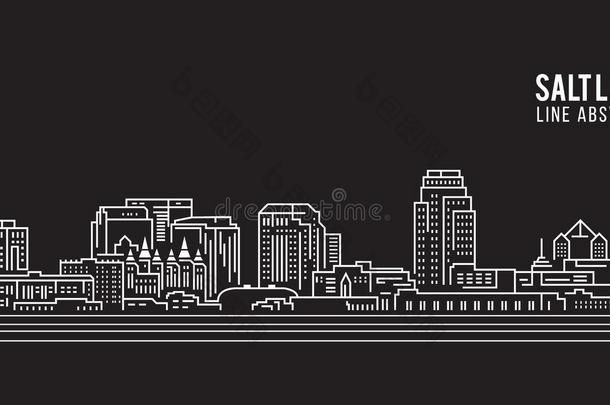 城市景观建筑线艺术矢量插图设计-盐湖城