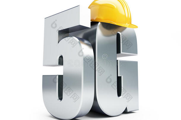 标牌5g，5g施工头盔高<strong>速</strong>数据无线连接。 三维插图