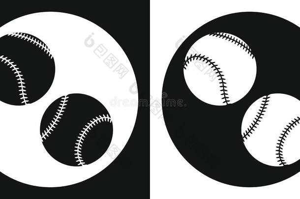棒球图标。 <strong>黑白</strong>背景上的<strong>剪影</strong>棒球球。 体育器材。 矢量插图。