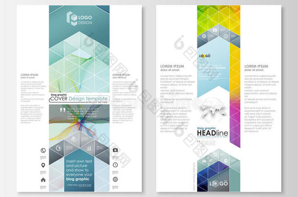博客图形业务模板。 页面网站模板，易于编辑，平面布局，矢量插图。 五颜六色的设计