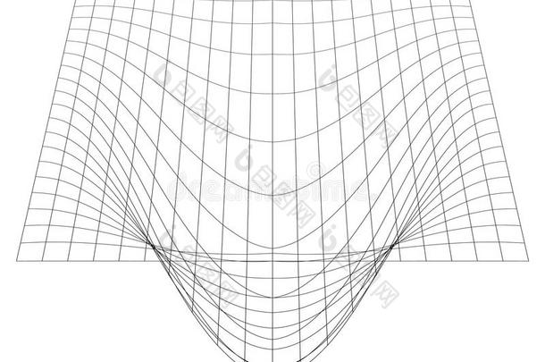 弯曲网格在透视。 具有凸畸变的三维网格
