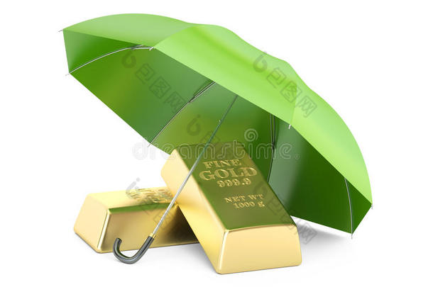 带雨伞、<strong>金融保险</strong>和商业刺的金锭