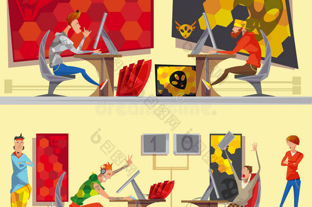 网络游戏玩家2平面卡通横幅