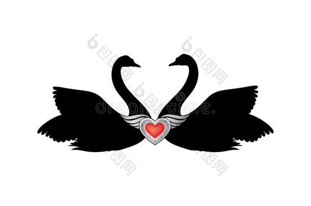 鸟儿爱上了有翅膀的<strong>红心装饰</strong>。 几只天鹅
