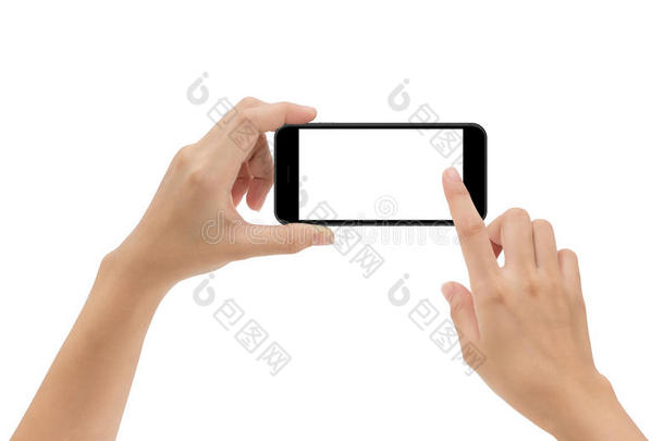 手<strong>拿手机</strong>，<strong>手机</strong>和触摸屏幕隔离在白色