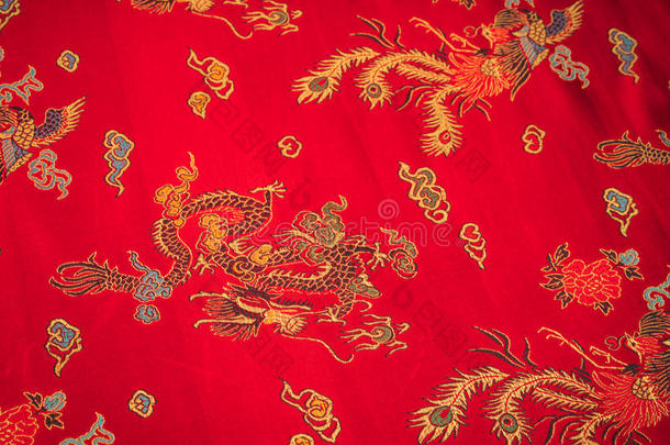 红色丝质中国织物的特写(过滤后的图像处理