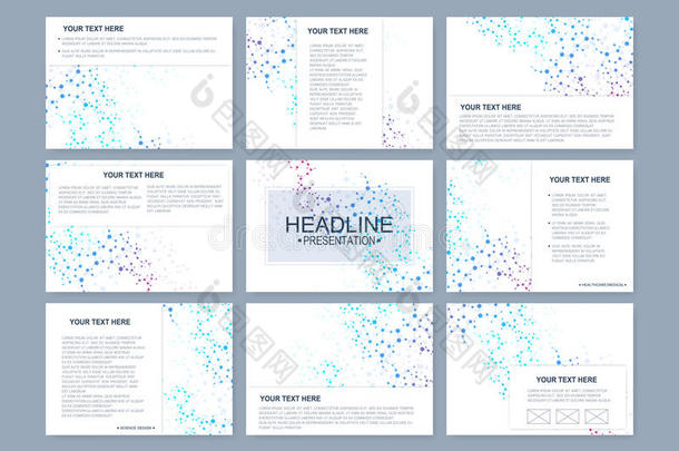 演示幻灯片的大型向量模板集。 现代图形背景结构分子与通信