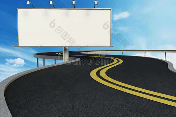 站在高速公路旁边的空白广告牌。 三维插图