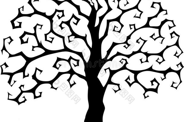 德鲁迪奇·伊格德拉西尔树，圆形哥特式标志。 万圣节风格矢量剪影