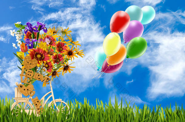 气球自行车概念概念的祝贺