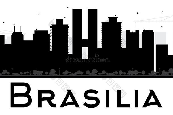 巴西利亚<strong>城市</strong>天际线<strong>黑白剪影</strong>。