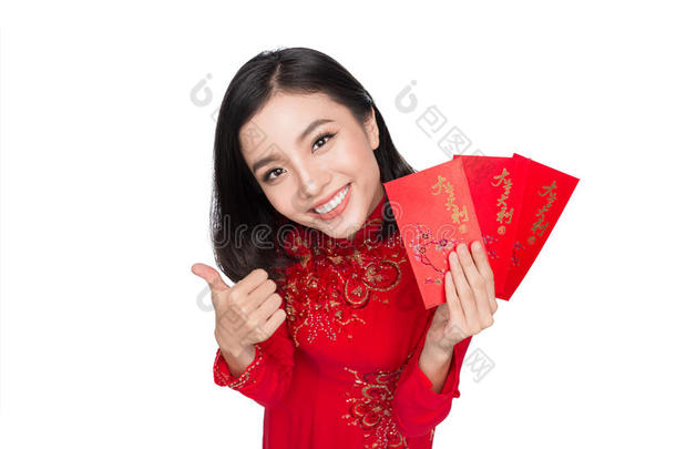 越式旗袍亚洲的背景美丽的现金