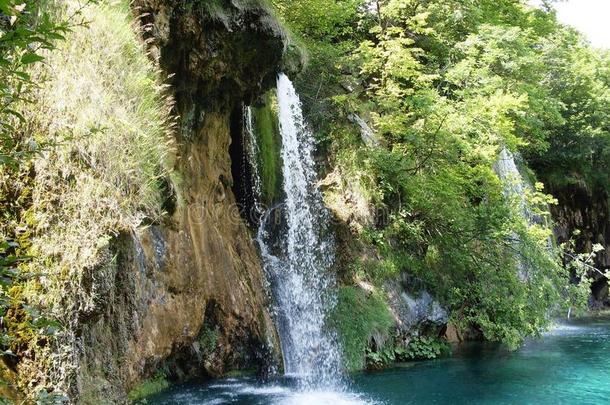 湖岸五彩缤纷、生机勃勃的景观。 宁静的景观作为背景有用。 下湖峡谷。 普利特夫湖国家