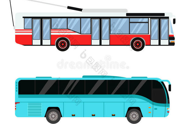 城市道路公共汽车和无轨电车运输矢量图。