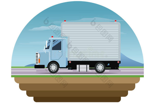 蓝色卡车货物交付运输印章