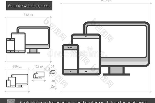 自<strong>适应</strong>网页设计线图标。