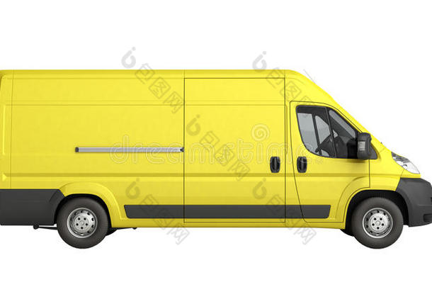 三维渲染黄色送货货车图标没有阴影