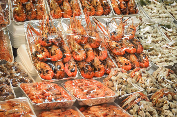 烤海鲜虾，章鱼，虾，蟹肉，小龙虾