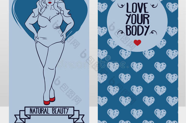 `爱你的身体`卡片，旗帜自然美丽与加号模型
