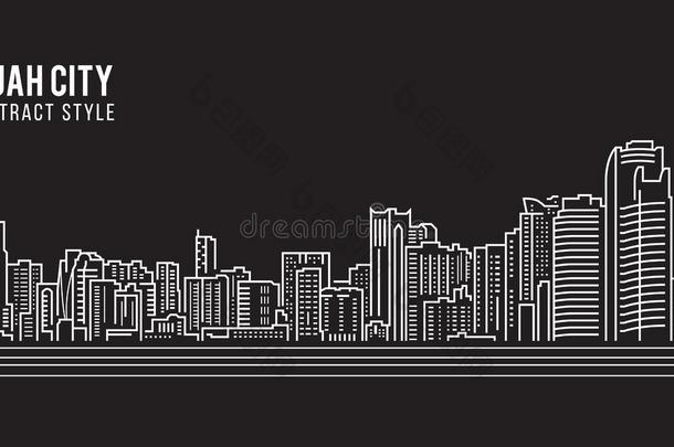 城市<strong>景观建筑</strong>线艺术矢量插图设计-沙迦市
