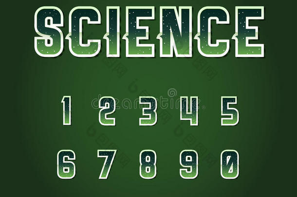 绿色80&x27；的复古科幻字体设置与明星内的字母。 字母