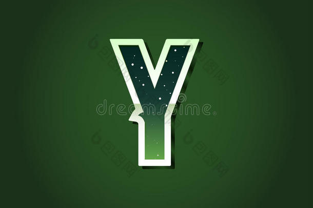 绿色80年代的复古科幻字体与明星内部的字母。 字母表