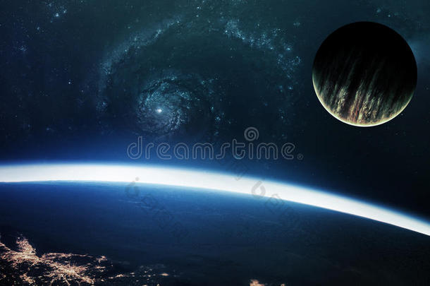 抽象的科学背景-太空中的行星、星云和恒星。 这幅图像的元素由美国宇航局提供