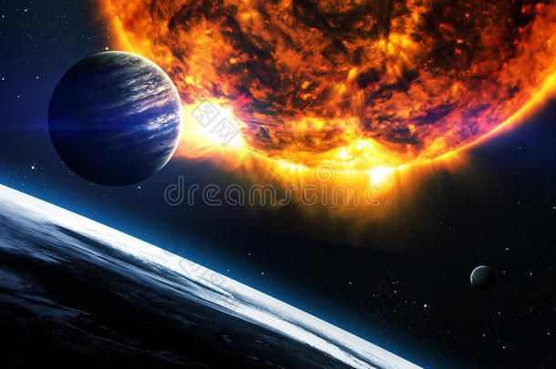 抽象的科学背景-太空中的行星、星云和恒星。 这幅图像的元素由美国宇航局提供