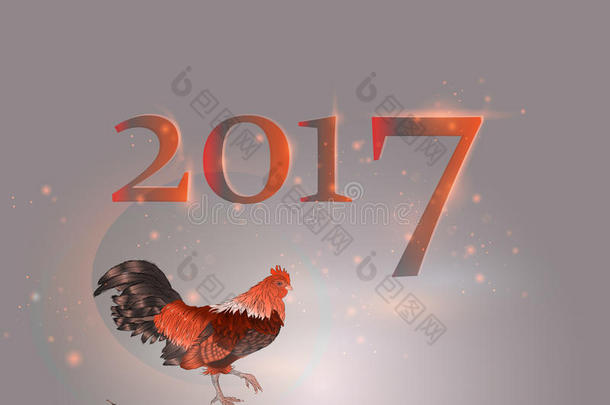 中国日历。 公鸡的年份。 2017.