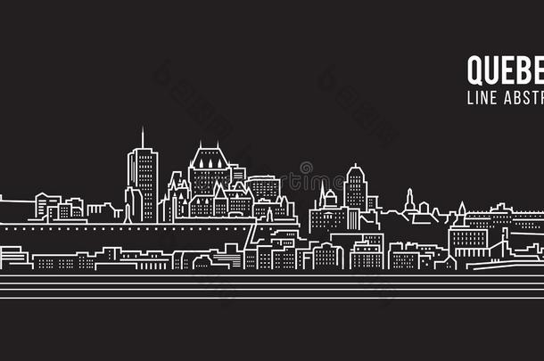 城市景观建筑线艺术矢量插图设计-魁北克市