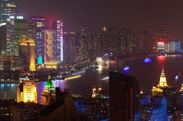 上海外滩夜景天际线航空摄影