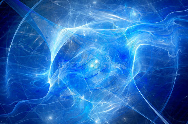 蓝色发光星云，在太空中具有高能量等离子体场