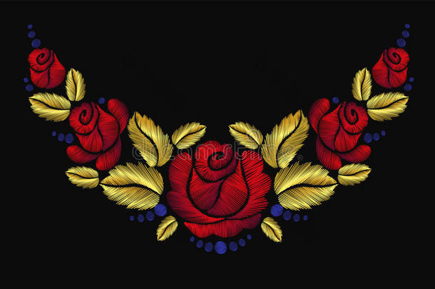刺绣花项链装饰红玫瑰复古黄金