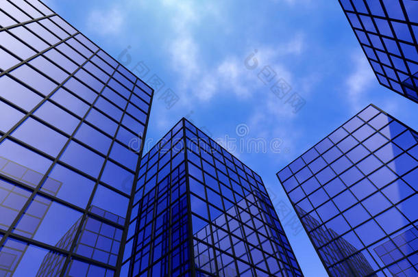 建筑办公室财务塔<strong>玻璃</strong>窗镜子蓝色<strong>三维</strong>插图