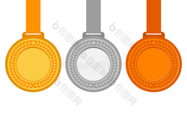 冠军得主的金牌、银牌和<strong>铜牌</strong>。