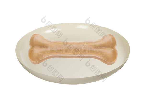 干燥的狗骨在盘子中分离在白色